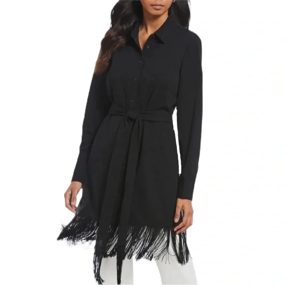 H By HALSTON Women’s Black Fringe Tunic